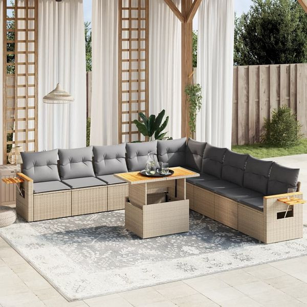 vidaXL 11-teilig Garten-Sofagarnitur mit Kissen Beige Poly Rattan, 3273705
