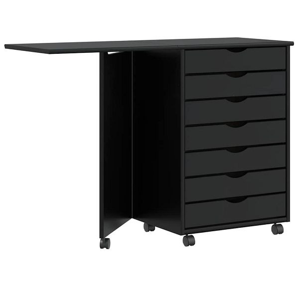 vidaXL Rollschrank mit Schreibtisch MOSS Schwarz Massivholz Kiefer, 4015790