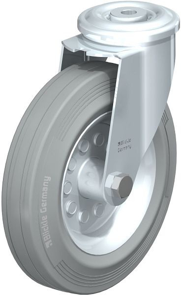 Blickle LER-VE 200R-SG Stahlblech-Lenkrolle mit Rückenloch, Vollgummi, Grau, 615013