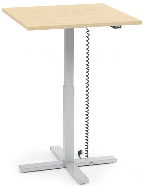 Deskin Sitz-/ Stehtisch MODUL elektromotorisch, höhenverstellbar, Platte Ahorndekor, Gestell Alusilber, B 800 x T 800 x H 715 - 1205 mm, 294758
