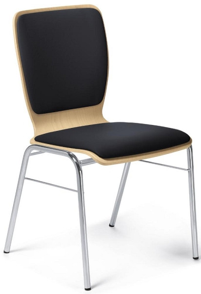 Deskin Besucherstuhl JARA Kunstleder, Gestell verchromt, Bezug schwarz, Sitzschale Buchenholz, 268218