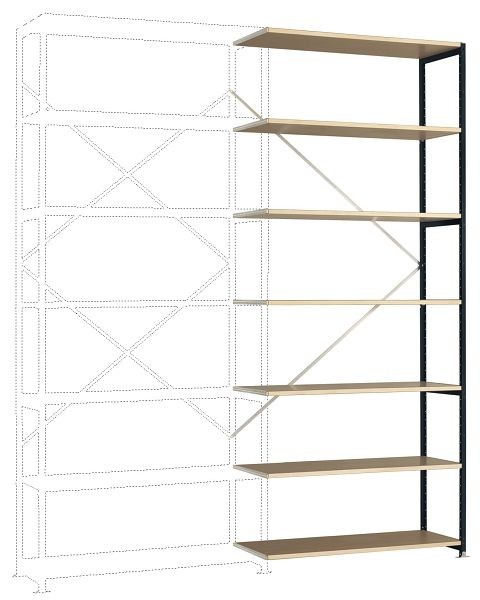 Manuflex Breitfach-Steckregal Anbauregal mit 7 Holzverbundböden, HxBxT = 3000 x 1250 x 400 mm, anthrazit, RP1726.7016