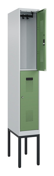 C+P Doppelstock-Spind Evolo PLUS, Gestell, 2 Fächer, 2120x300x500mm, 7035/6011, Zylinderschloss, 0493307-10 S10037