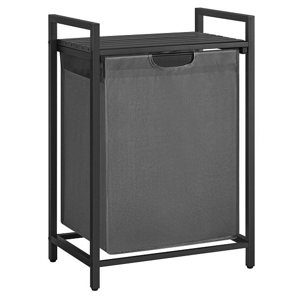 VASAGLE Wäschekorb, Wäschekorb, ausziehbarer und abnehmbarer Wäschesack, Regal, Metallrahmen, 65L, 50 x 33 x 72 cm, schwarz und grau, BLH101G01