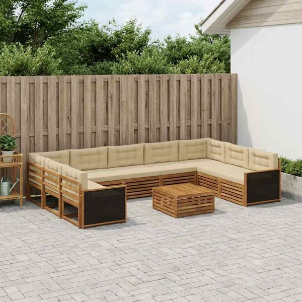 vidaXL Outdoor-Sofagarnitur 10-teilig Natur und Beige Massivholz Akazie, 3383856