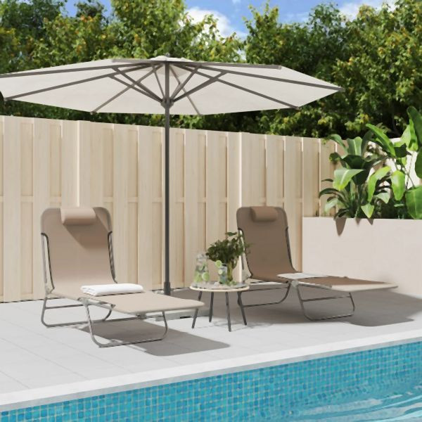 vidaXL Sonnenliegen Klappbar 2 Stk. Taupe Textilene und Stahl, 360186