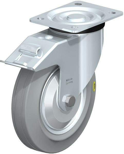 Blickle L-RD 200K-FI-VLI-FA Stahlblech-Lenkrolle, mittelschwere Ausführung, mit Anschraubplatte & Feststeller, Zweikomponenten-Vollgummi, Grau, 477430