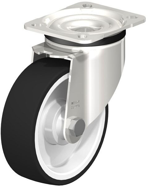 Blickle LKX-POTH 125KD-1 Edelstahl-Schwerlast-Lenkrolle mit Anschraubplatte, Thermoplastisches Polyurethan, Grau, 761560