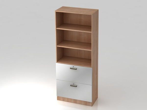 Hammerbacher Schrank 5OH, 2HR, Sockelblende Streifengriff Nussbaum/Silber, 80x42x200,4 cm (BxTxH), V7300/N/S/SG