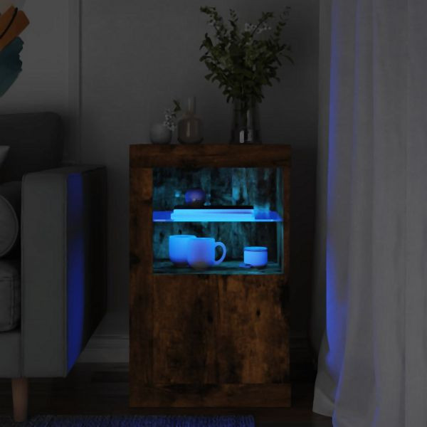vidaXL Beistellschrank mit LED-Leuchten Räuchereiche Holzwerkstoff, 836638