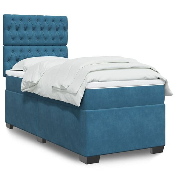 vidaXL Boxspringbett mit Matratze Blau 100x200 cm Samt, 3293144