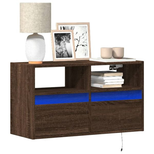 vidaXL TV-Wandschrank mit LED-Beleuchtung Braun Eiche-Optik 80x31x45cm, 852333