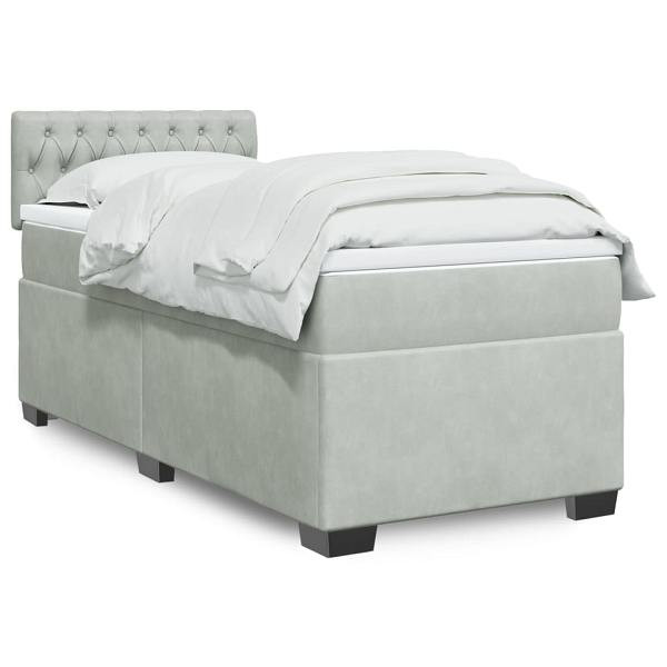 vidaXL Boxspringbett mit Matratze Hellgrau 90x190 cm Samt, 3286192