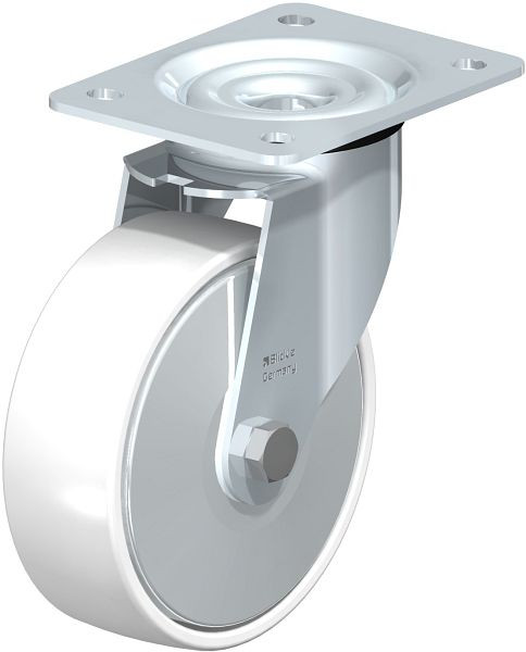 Blickle LE-PO 150G-FA Stahlblech-Lenkrolle mit Anschraubplatte, Polyamid, Weiß, 652735