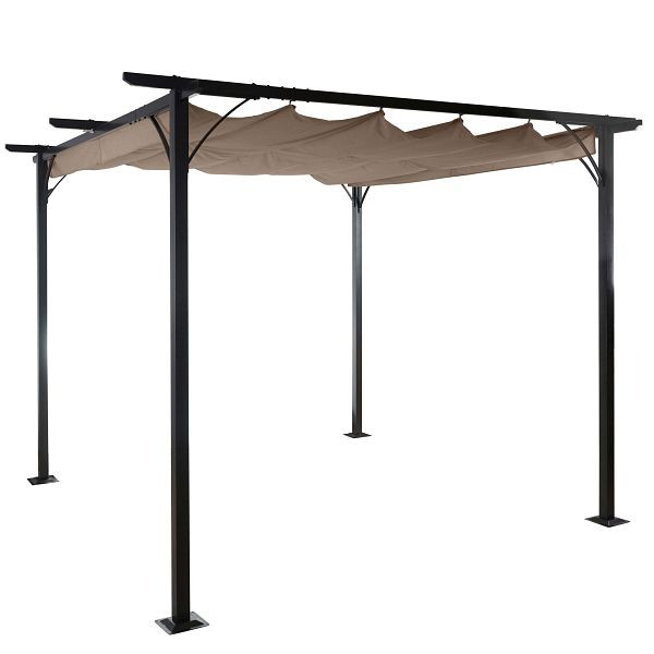 Mendler Pergola HWC-C42, Garten Pavillon, stabiles 6cm-Gestell + Schiebedach, 3,5x3,5m taupe-braun, 49981