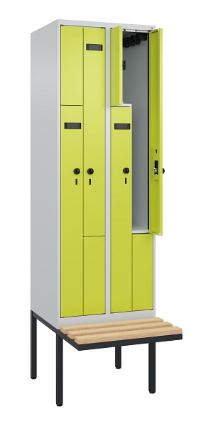 C+P Z-Spind Evolo PLUS, Bank, 4 Fächer, 2120x600x815mm, 7035/0024, Drehriegel, Sitzfläche Holz, 0490437-204 S10011