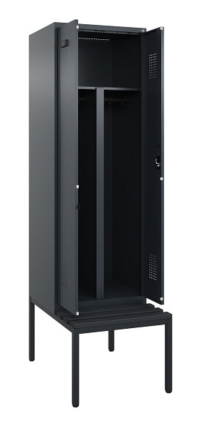 C+P PSA Doppel-Spind Evolo PLUS, Bank, 2 Abteile, 2120x600x815mm, 7016/7016, Zylinderschloss, Sitzfläche Kunststoff, Sitzbank, 0490527-20P S10097