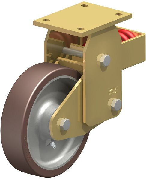 Blickle BSFN-GB 200K Stahlgeschweißte Schwerlast-Bockrolle mit Stahlfeder, Blickle Besthane®, Braun, 755404