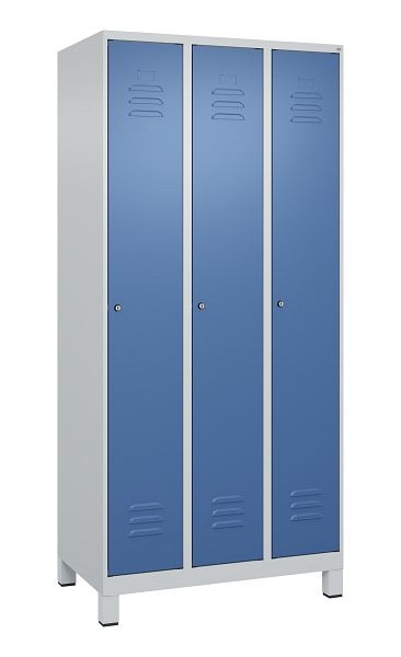 C+P Umkleidespind Classic PLUS, Füße, 3 Abteile, 1950x900x500mm, 7035/5023, Zylinderschlösser, 080010-30 S10020