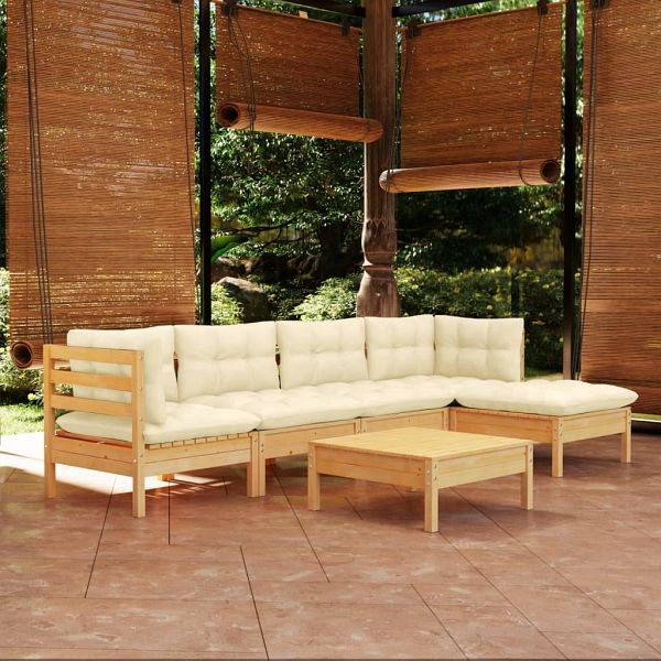 vidaXL 6-teilig Garten-Lounge-Set mit Creme Kissen Kiefernholz, 3096364