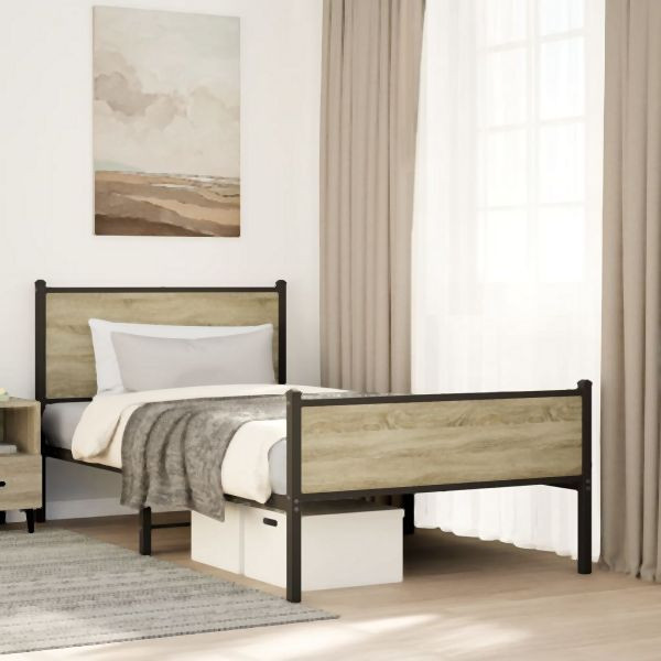 vidaXL Metallbett ohne Matratze Sonoma-Eiche 107x203 cm, 4007900