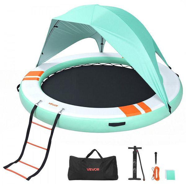 VEVOR Aufblasbares Schwimmdock φ2,44 m, rutschfest, mit Tragetasche, Sonnendach & Leiter, für Pool, Strand & Meer, Blau, CQFTYX8FTWZXGFXYE001V0