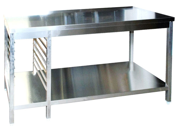 A&S Gastro Edelstahl Arbeitstisch mit GN-Winkel links GN1/1 verschweißt, Tiefe 700mm, mit Grundboden, AISI 304, 1200 x 700 x 850 mm, ARTGGNL127