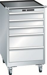 LISTA Schubladenschrank mobil 27x36E (BxTxH) 564x725x990mm KEY Lock, Lichtgrau, 5 Schubladen, 14.397.020