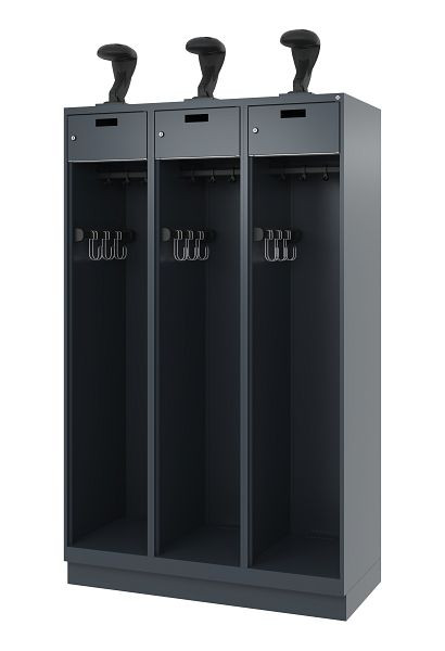 C+P Feuerwehrspind Evolo, Modell PRAKTUS, 3 Abteile, H1850xB1200xT500 mm, Anthrazit, Sockel, 0492015-32 S10010