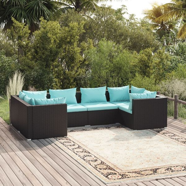 vidaXL 6-teilig Garten-Lounge-Set mit Kissen Poly Rattan Schwarz, 3101937