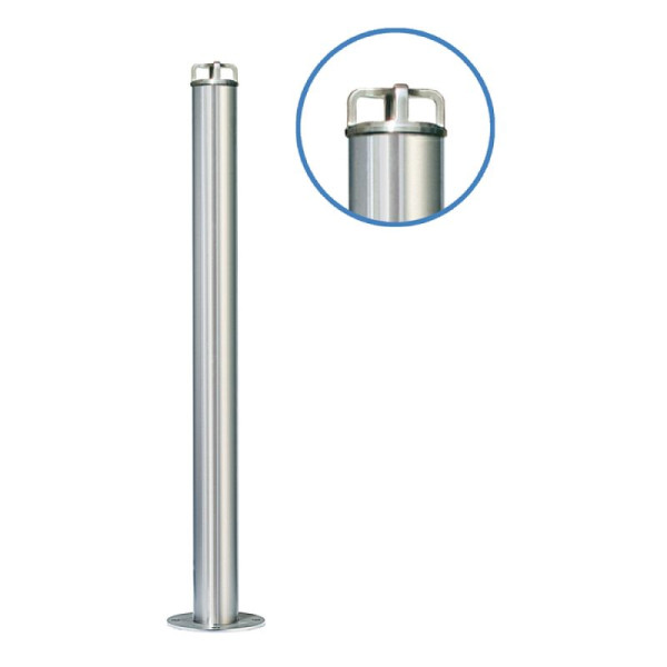 Stein HGS Absperrpfosten "Acero Kettenkopf" Ø76mm aus Edelstahl, zum Aufdübeln, umlegbar, Dreikantzylinder mittig, Profilzylinder oben, glasperlengestrahlt, 13193-gg