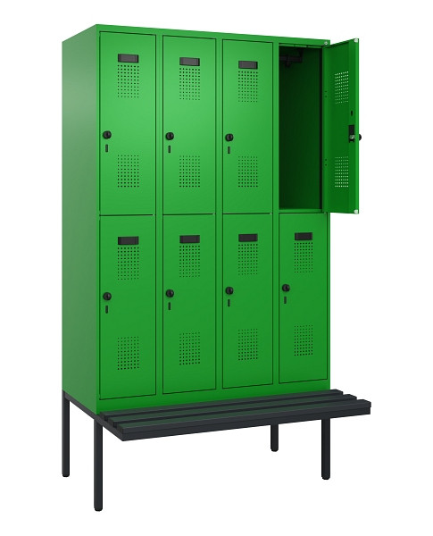 C+P Doppelstock-Spind Evolo PLUS, Bank, 8 Fächer, 2120x1200x815mm, 6037/6037, Drehriegel, Sitzfläche Kunststoff, 0493407-40 S10107