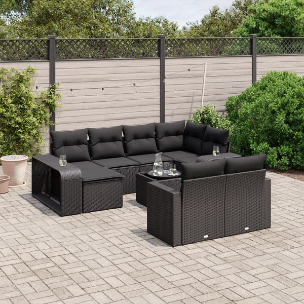 vidaXL 11-teilig Garten-Sofagarnitur mit Kissen Schwarz Poly Rattan, 3261295