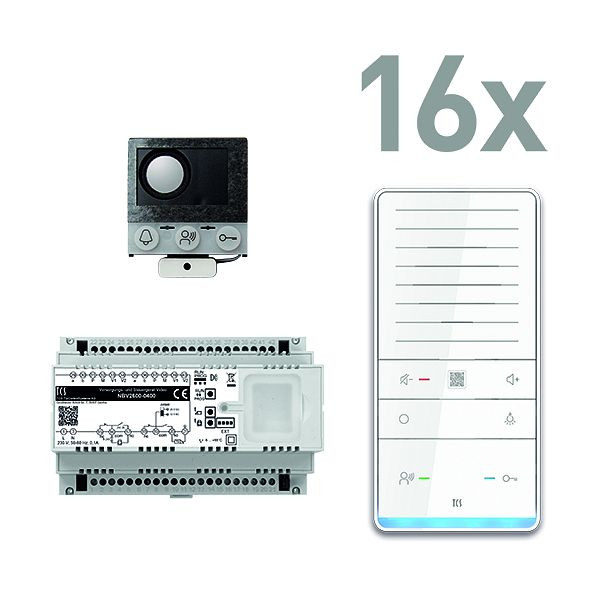 TCS Türkontrollsystem audio: pack PRO Einbau für 16 Wohneinheiten, mit Einbaulautsprecher ASI12000+16 Freisprecher ISW6031+Steuergerät NBV2600, PAIF160/006