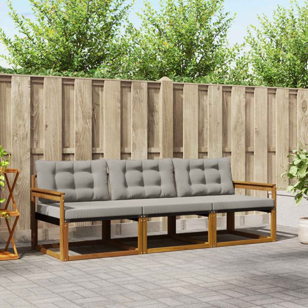 vidaXL Outdoor-Sofagarnitur mit Kissen 3-teilig Natürlich und Hellgrau, 3369138