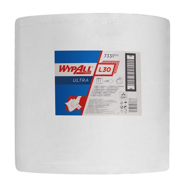 WYPALL* L30 ULTRA Wischtücher - Großrolle, Vliestuch, weiß, 38,0 x 37,0 cm, 1000 Blatt/Rolle, 733100
