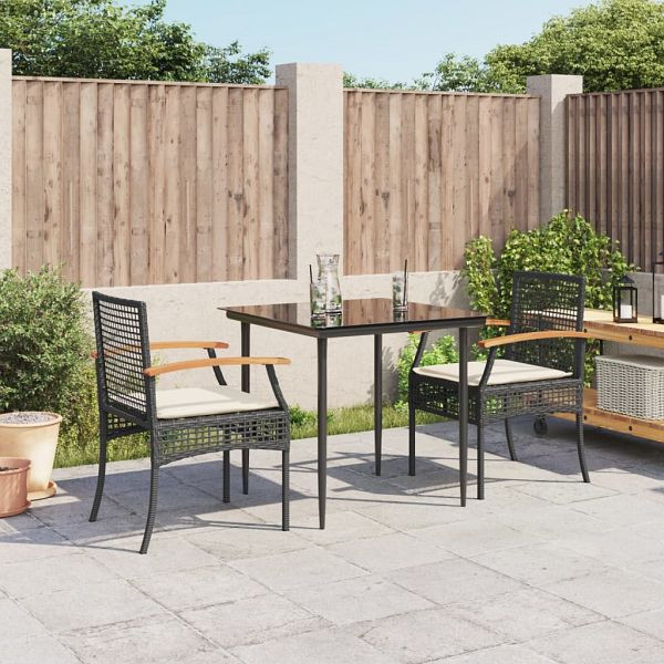 vidaXL 3-teilig Garten-Essgruppe mit Kissen Schwarz Poly Rattan, 3213596