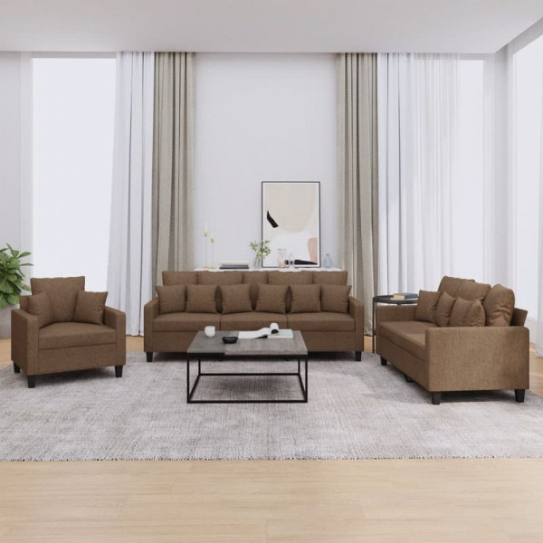 vidaXL 3-teilige Sofagarnitur mit Kissen Braun Stoff, 3201635