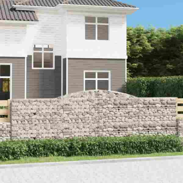 vidaXL Gabione mit Hochbogen 400x50x120/140 cm Verzinktes Eisen, 153536