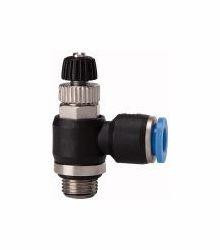 Riegler Drosselrückschlagventil mit Abluftdrosselung, regulierbar mit Rändelschraube, Winkelform, drehbar, 110019, 4047322201605