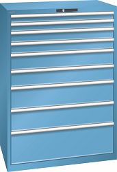 LISTA Schubladenschrank 54x36E (BxTxH) 1023x725x1450mm AUTO Lock, Lichtblau, 9 Schubladen, Traglast: 200 kg, Fronthöhen: 75 - 300 mm, 12.550.010.A