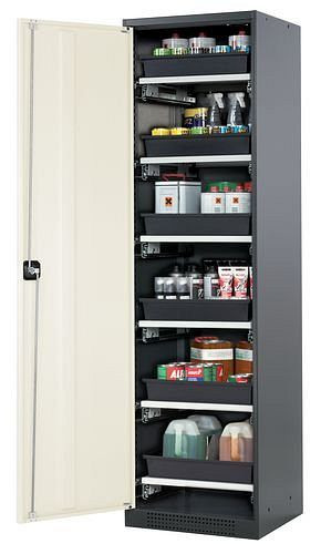 asecos Chemikalienschrank Systema-T CS-56L, Korpus anthrazit, Flügeltüren weiß, 6 Tablarauszüge, 209065