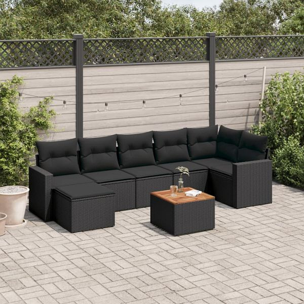 vidaXL 8-tlg. Garten-Sofagarnitur mit Kissen Schwarz Poly Rattan, 3256559