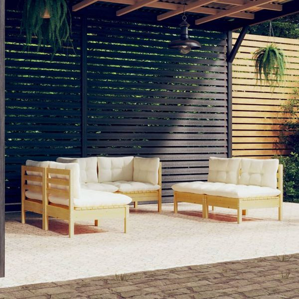 vidaXL 6-tlg. Garten-Lounge-Set mit Creme Kissen Massivholz Kiefer, 3096208