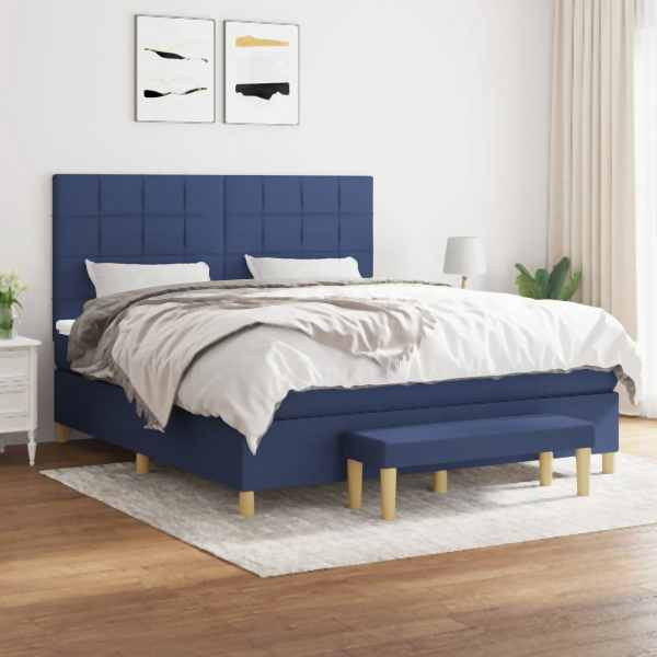 vidaXL Boxspringbett mit Matratze Blau 180x200 cm Stoff, 3137179