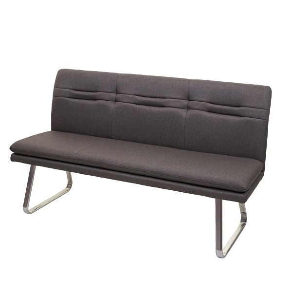 Mendler Sitzbank HWC-H70, Esszimmerbank Bank Polsterbank, Rückenlehne Stoff/Textil Edelstahl gebürstet, grau-braun 160cm, 73913