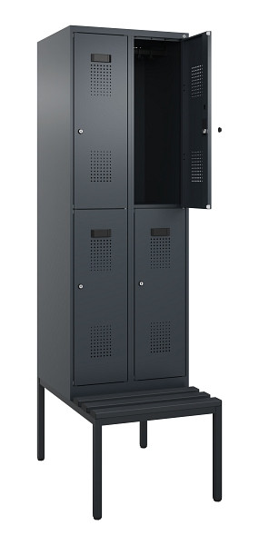 C+P Doppelstock-Spind Evolo PLUS, Bank, 4 Fächer, 2120x600x815mm, 7016/7016, Zylinderschloss, Sitzfläche Kunststoff, Sitzbank, 0493507-20 S10124