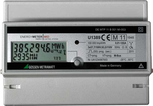 Gossen Metrawatt Energiezähler MID, kWh, 4-L,1(6)A, M-Bus, U1389-V015