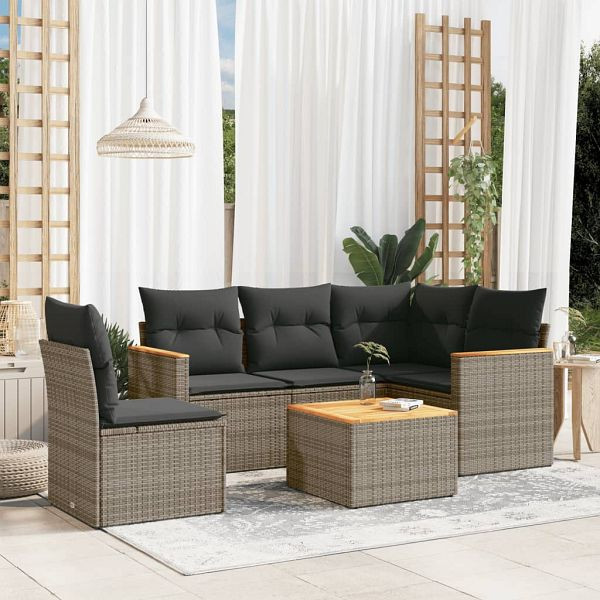 vidaXL 6-teilig Garten-Sofagarnitur mit Kissen Grau Poly Rattan, 3258385