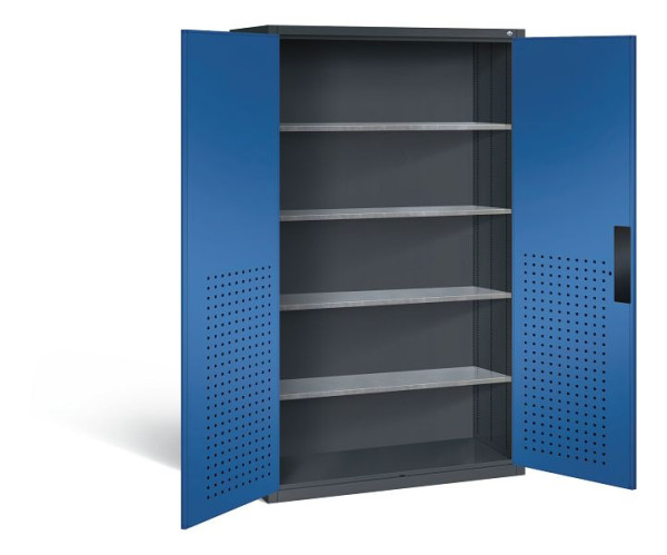 C+P Magazinschrank Serie 13, H1950xB1100xT535mm, Farbe: Schwarzgrau / Enzianblau, Muldengriff, 130276-613 S10024